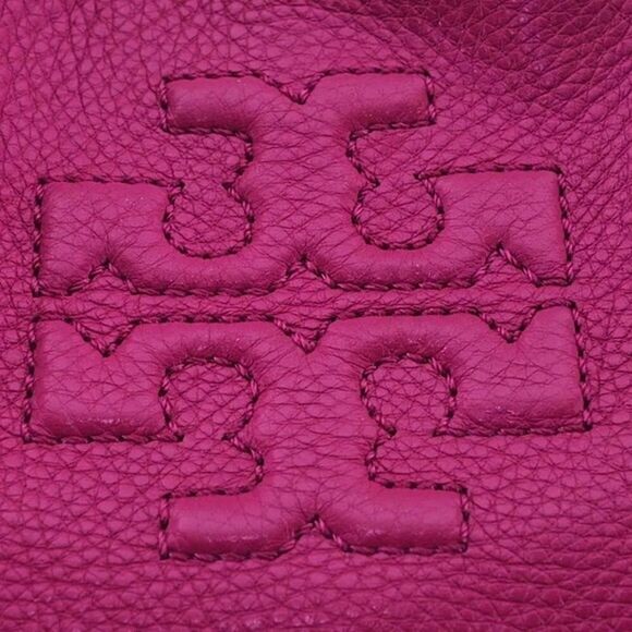 TORY BURCH Fuchsia Leather Shoulder Bag Embroidered Straps Tassel Accent - Picture 6 of 17